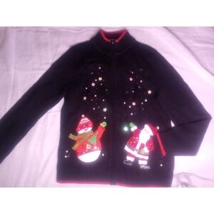 Mercer Street Studio Small Tight Knit Ugly‎ Christmas Jacket Sweater Blk